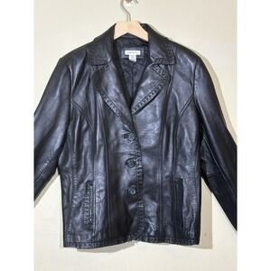 VTG Leather Jacket Women's XL Detail Trim Buttery Black Feminine Retro 90's